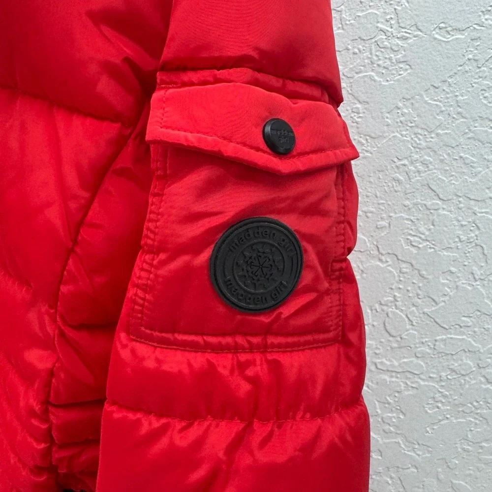 Madden Girl Kids Red‎ Puffer Coat Sherpa Lined Hood Winter Jacket Size M